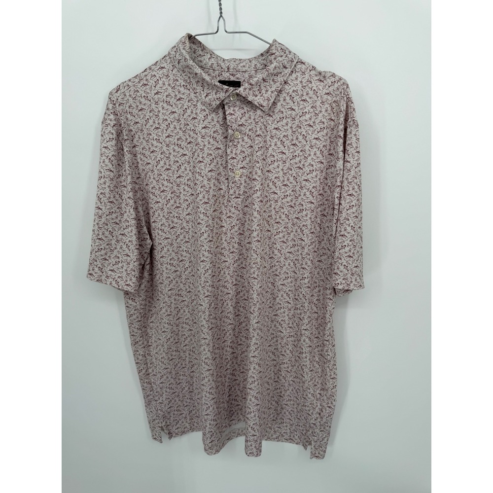 Greg Norman Mens Polo Shirt Shark Print Burgundy White Size L